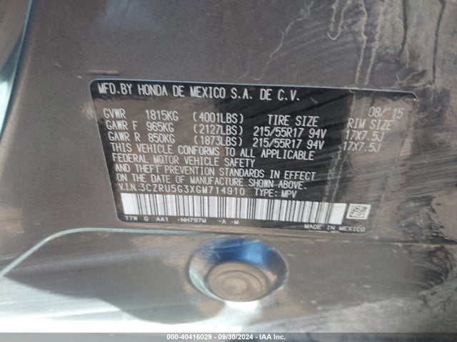 Honda HR-V LX 2016 3CZRU5G3XGM714910 Image 9