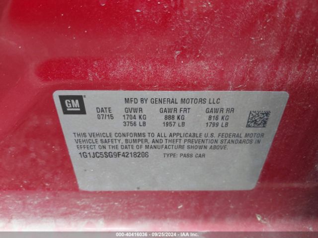 1G1JC5SG9F4218208 Chevrolet Sonic Lt Auto