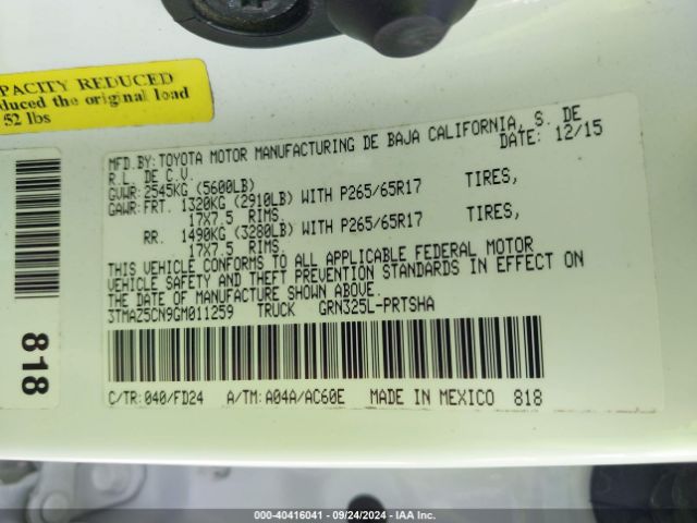3TMAZ5CN9GM011259 Toyota Tacoma Trd Sport