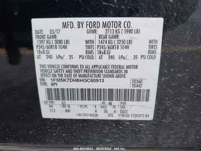 Ford EXPLORER XLT 2017 1FM5K7DH6HGC60913 Image 9