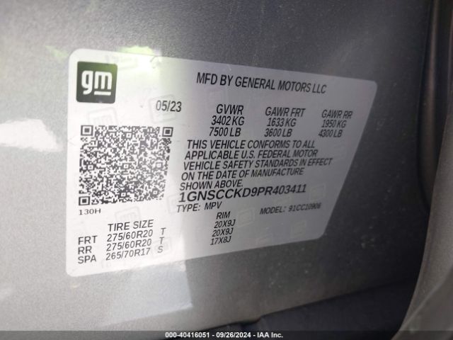 1GNSCCKD9PR403411 Chevrolet Suburban 2wd Lt