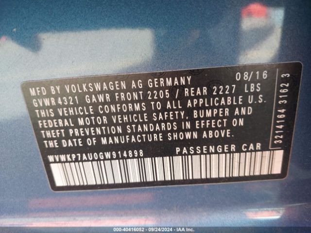 WVWKP7AU0GW914898 Volkswagen E-golf Se