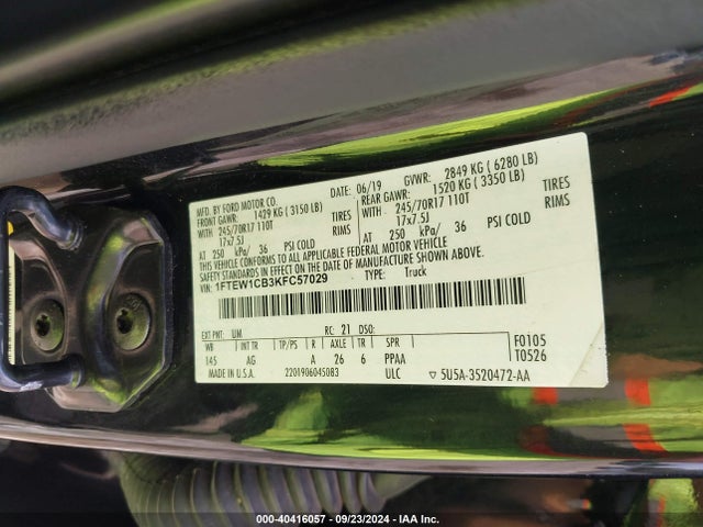 Ford F-150 Xl 2019 1FTEW1CB3KFC57029 Image 9