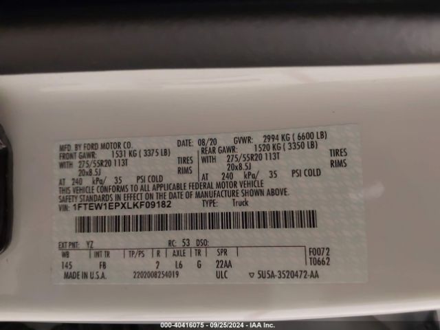 1FTEW1EPXLKF09182 Ford F-150 Xlt