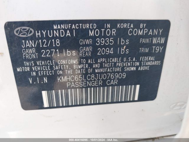 KMHC65LC8JU076909 Hyundai Ioniq Hybrid Blue