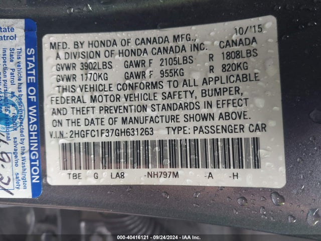 Honda Civic Ex-t 2016 2HGFC1F37GH631263 Image 9