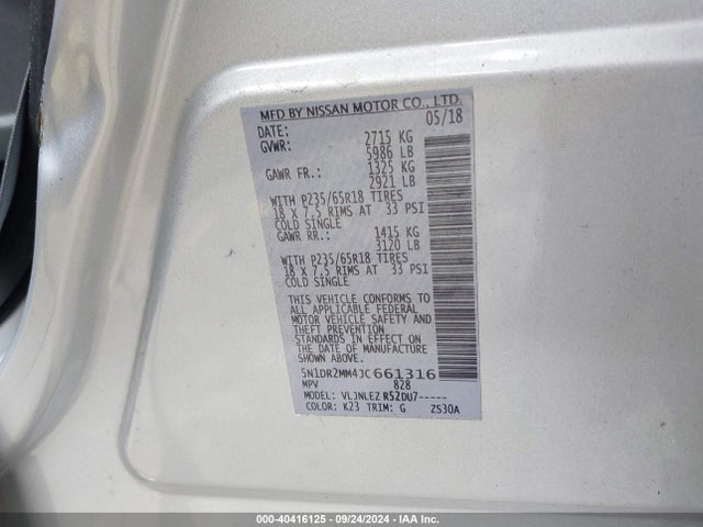 Nissan Pathfinder Sv 2018 5N1DR2MM4JC661316 Image 9