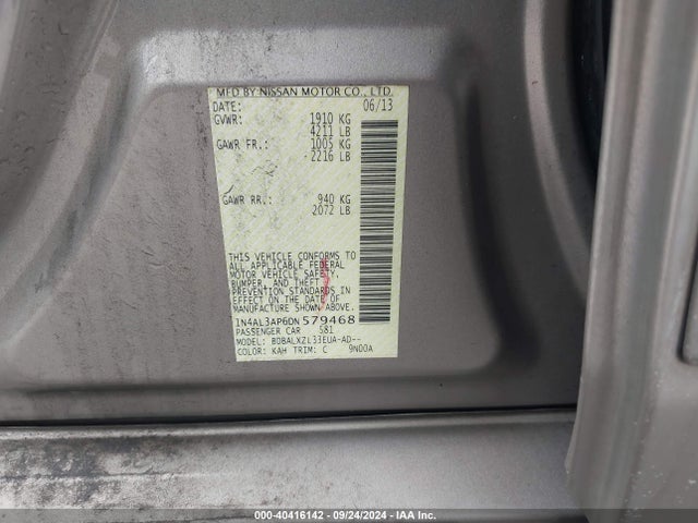 Продажа на аукционе авто 2013 Nissan Altima 2.5 Sl, vin: 1N4AL3AP6DN579468, номер лота: 40416142