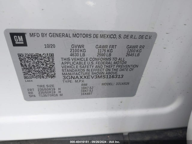 Chevrolet Equinox Awd Premier 2021 3GNAXXEV3MS116313 Image 9