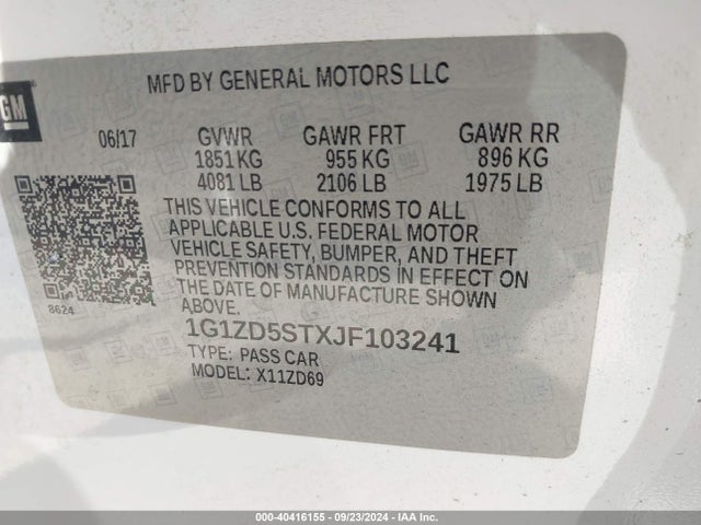 Chevrolet MALIBU LT 2018 1G1ZD5STXJF103241 Image 9