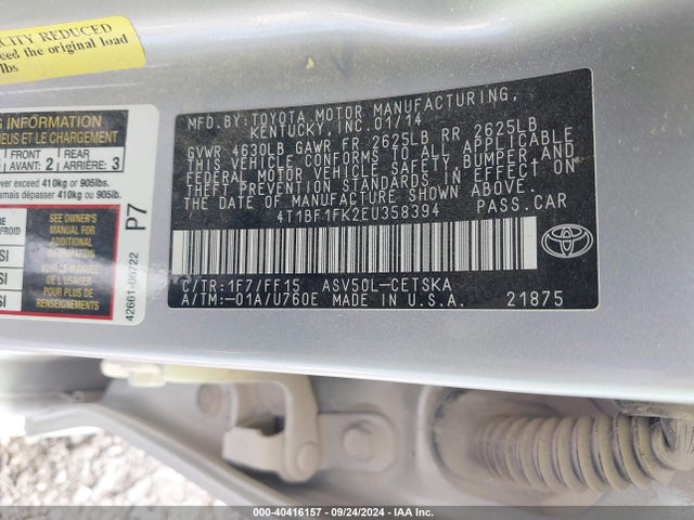 Toyota CAMRY SE 2014 4T1BF1FK2EU358394 Image 9