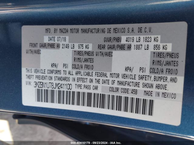 3MZBN1U78JM241100 Mazda Mazda3 Sport