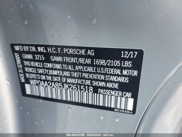 WP0AA2A85JK261518 Porsche 718 Cayman