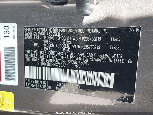 Toyota Sienna Se 8 Passenger 2016 5TDXK3DC3GS765273 Image 9