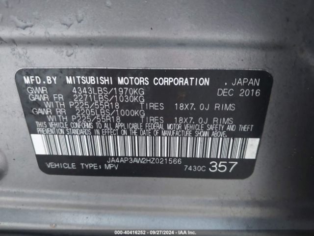 JA4AP3AW2HZ021566 Mitsubishi Outlander Sport 2.4 Se