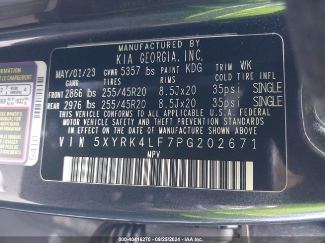 5XYRK4LF7PG202671 KIA SORENTO SX