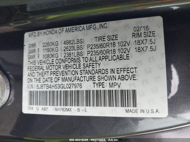 5J8TB4H53GL027976 Acura Rdx Technology   Acurawatch Plus Packages/technology Package