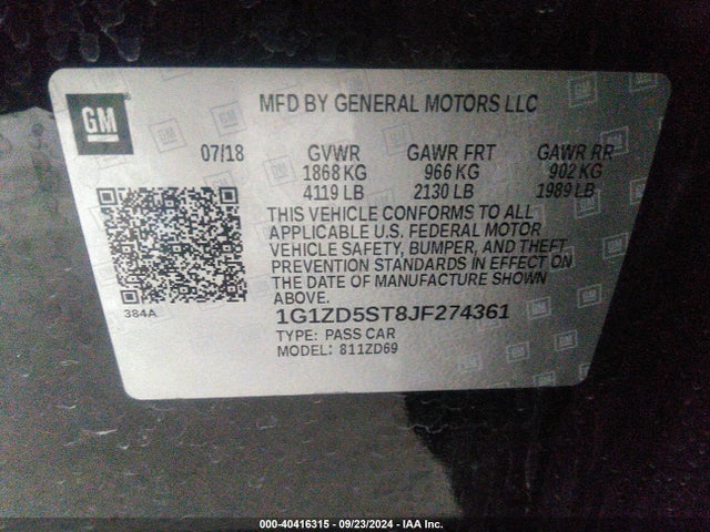 1G1ZD5ST8JF274361 Chevrolet MALIBU LT