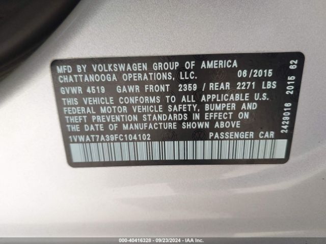 1VWAT7A39FC104102 Volkswagen Passat 1.8t Limited Edition