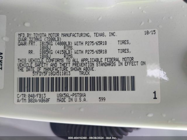 5TFDY5F18GX511013 Toyota Tundra Sr5 5.7l V8