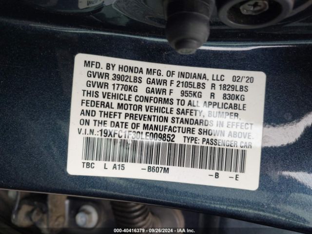 19XFC1F30LE009852 Honda CIVIC EX