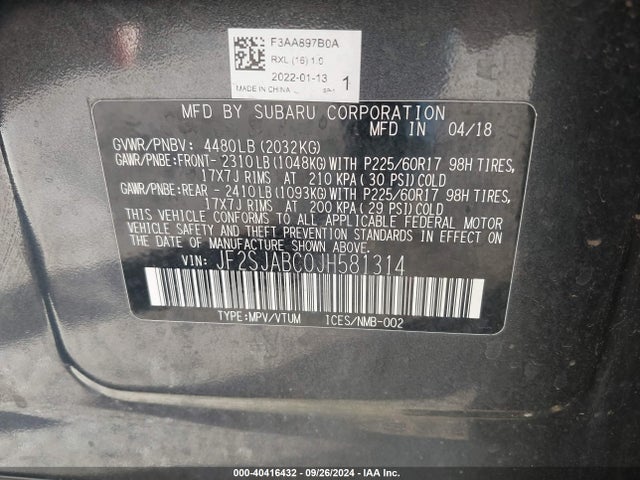 JF2SJABC0JH581314 Subaru Forester 2.5i