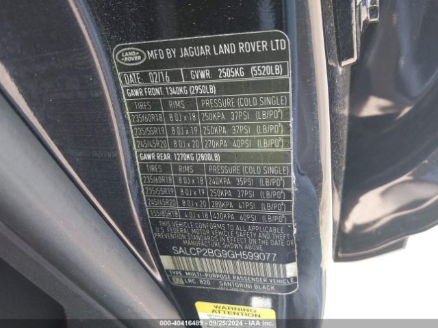 SALCP2BG9GH599077 Land Rover Discovery Sport Se