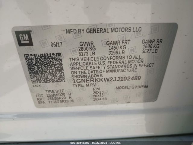 1GNERKKW2JJ102489 Chevrolet Traverse Premier