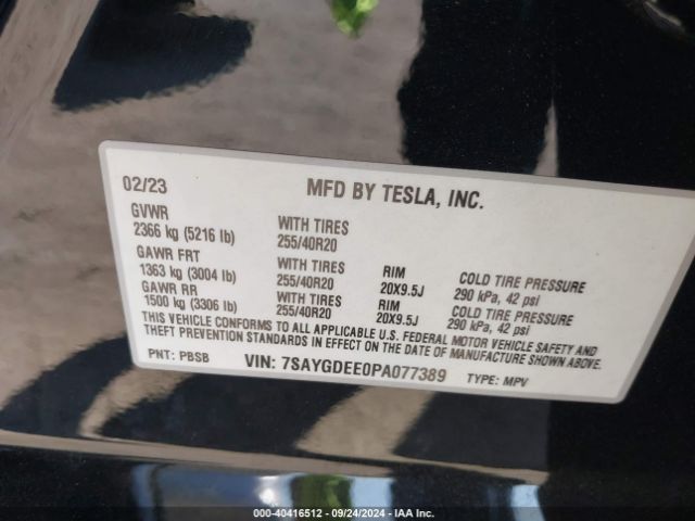 7SAYGDEE0PA077389 Tesla Model Y Awd/long Range Dual Motor All-wheel Drive