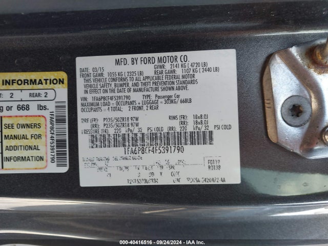 1FA6P8CF4F5391790 Ford Mustang Gt Premium