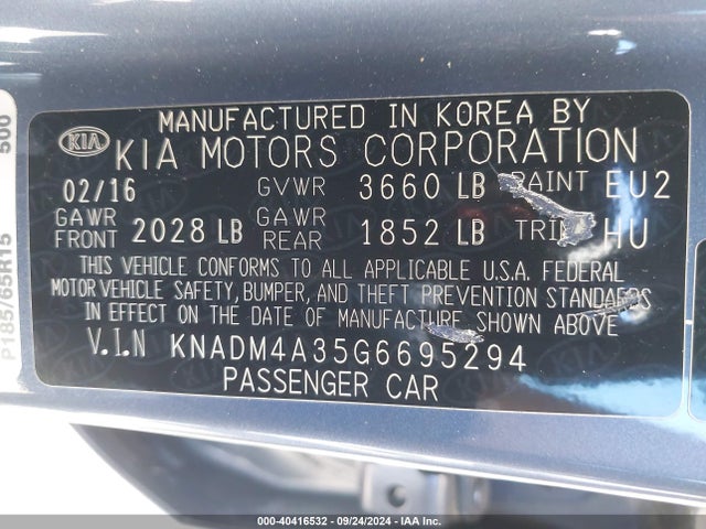 KIA RIO LX 2016 KNADM4A35G6695294 Image 9