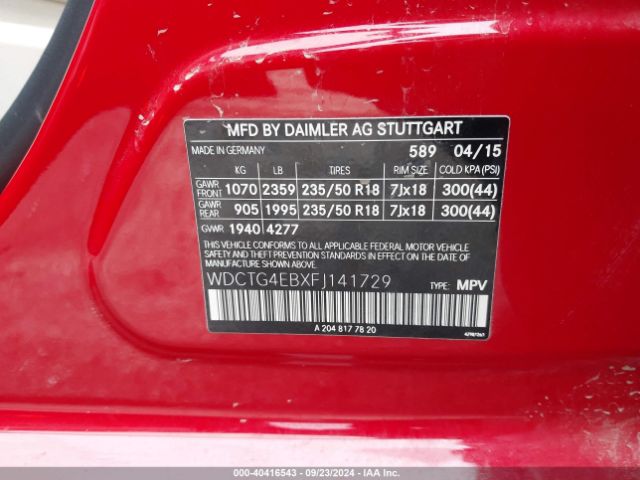 WDCTG4EBXFJ141729 Mercedes-Benz GLA 250