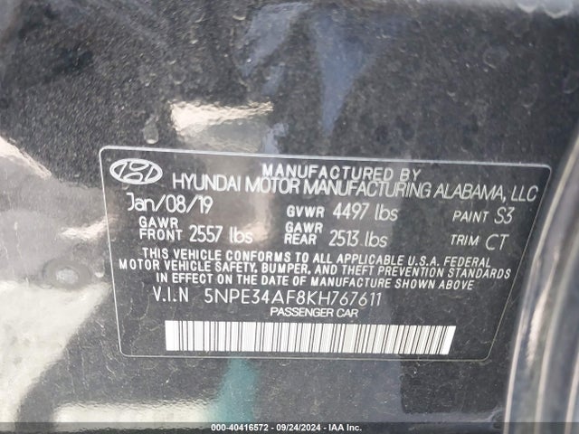 Hyundai SONATA SEL 2019 5NPE34AF8KH767611 Image 9