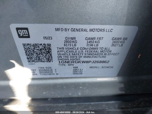 1GNERGKW8PJ268862 Chevrolet Traverse Fwd Lt Cloth