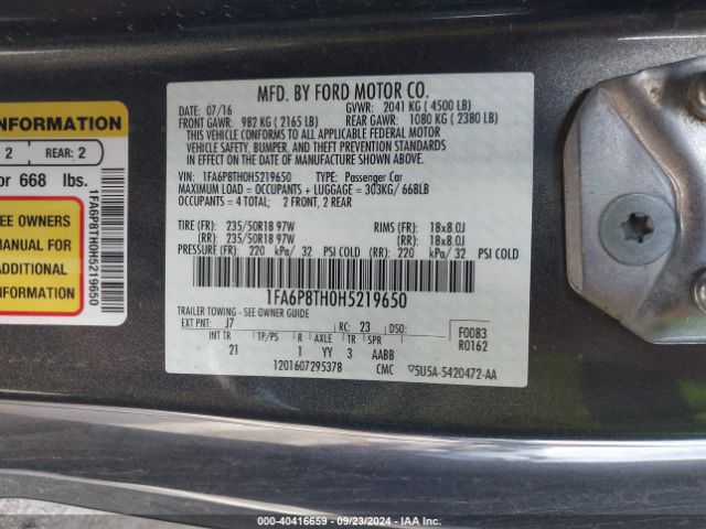 1FA6P8TH0H5219650 Ford Mustang Ecoboost
