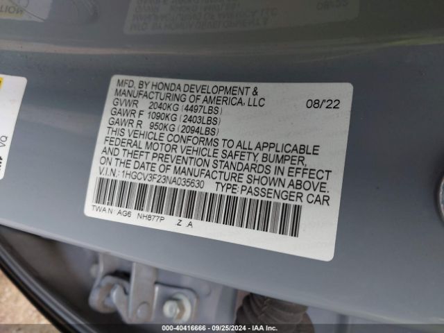 1HGCV3F23NA035630 Honda Accord Hybrid Sport