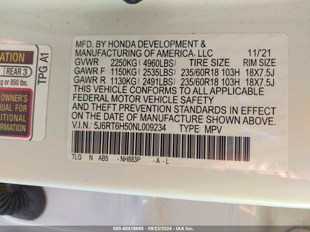 Honda Cr-v Hybrid Ex 2022 5J6RT6H50NL009234 Image 9