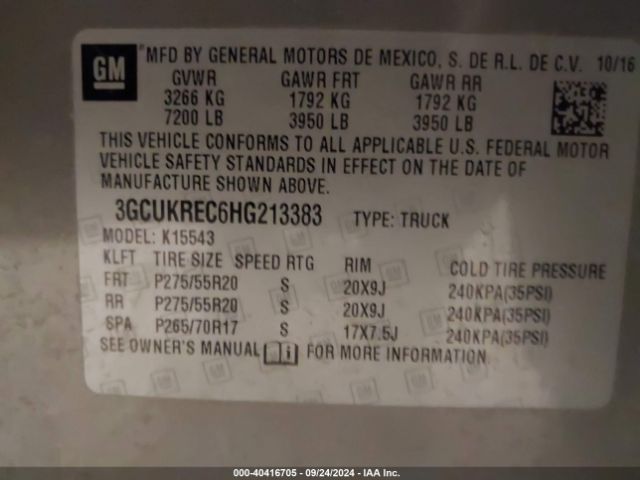 3GCUKREC6HG213383 Chevrolet Silverado 1500 2lt