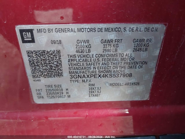 Chevrolet Equinox Premier 2019 3GNAXPEX4KS537908 Image 9