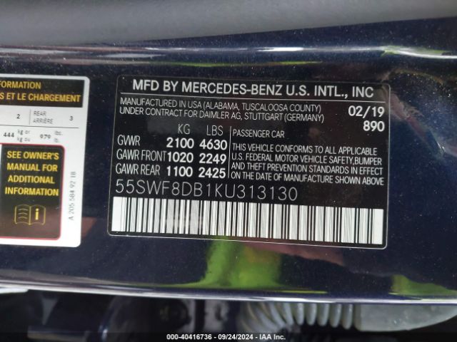 55SWF8DB1KU313130 Mercedes-Benz C 300