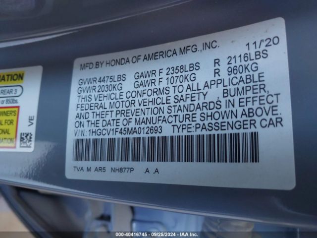 1HGCV1F45MA012693 Honda Accord Sport Special Edition