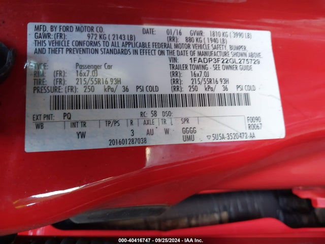 Ford FOCUS SE 2016 1FADP3F22GL275729 Image 9