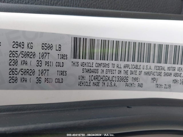 1C4RDHDGXJC133026 Dodge Durango Gt Rwd