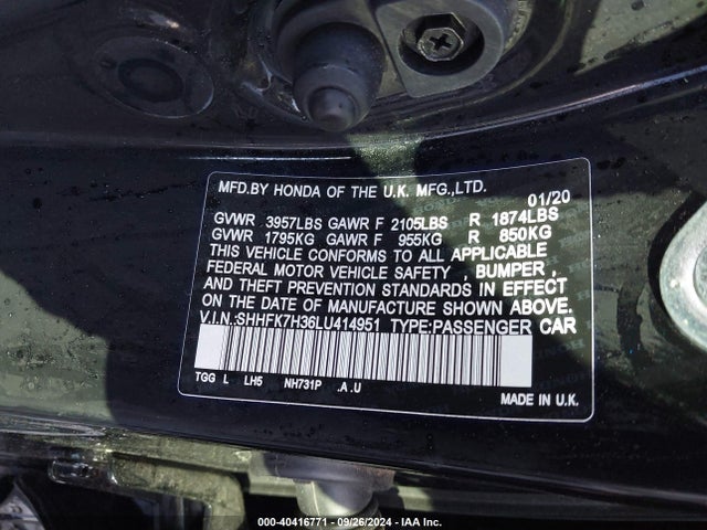 Honda Civic Lx 2020 SHHFK7H36LU414951 Image 9