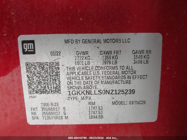 1GKKNLLS0NZ125239 GMC Acadia Awd At4