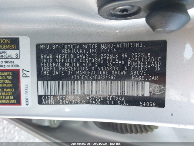 Toyota CAMRY SE 2014 4T1BF1FK1EU824297 Image 9