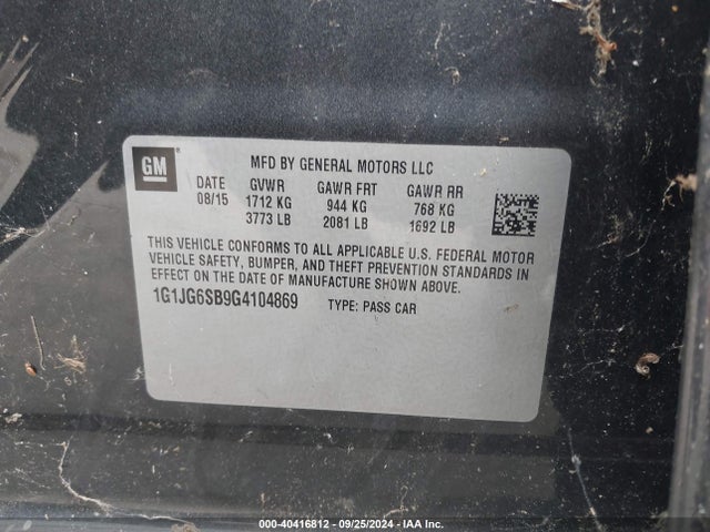Chevrolet Sonic Rs Auto 2016 1G1JG6SB9G4104869 Image 9