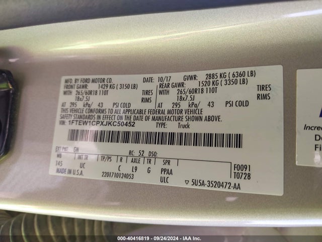 Ford F-150 Xlt 2018 1FTEW1CPXJKC50452 Image 9