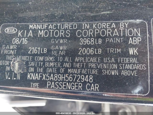 KNAFX5A89H5672948 KIA FORTE EX