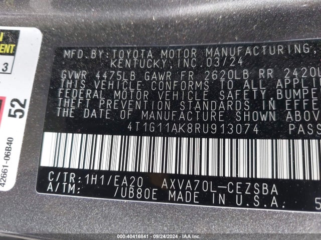 Toyota CAMRY SE 2024 4T1G11AK8RU913074 Image 9